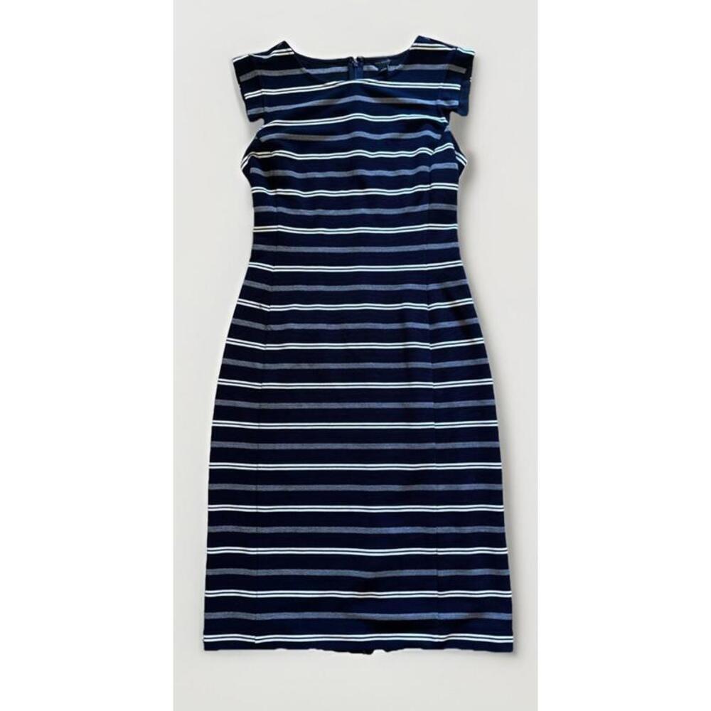 Ann Taylor Blue And White Striped Stretch Dress Size 4 - Picture 3 of 5